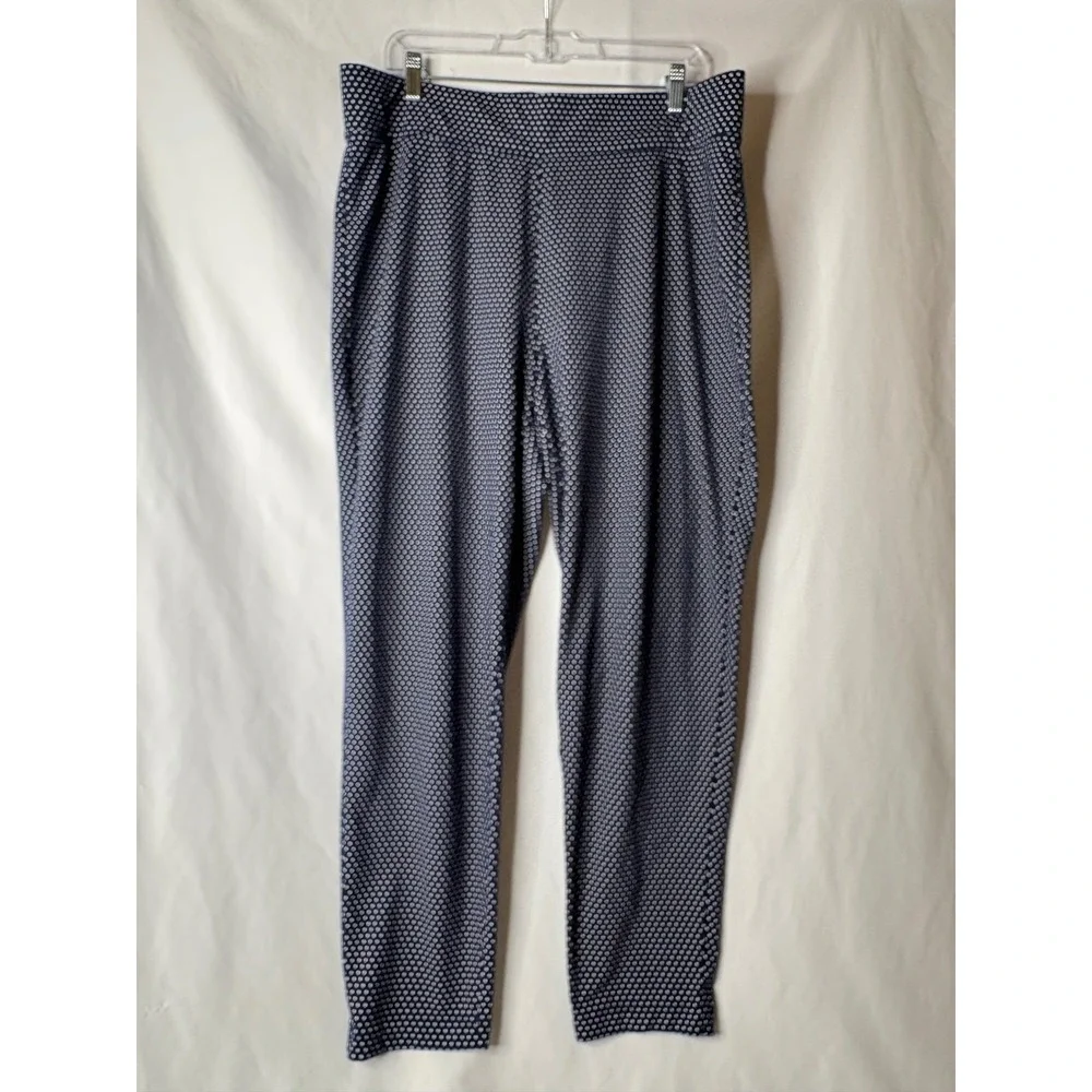 Lands End Womens Navy Polka Dot Pajama Set Long Sleeve Top and Pants Large 14-16